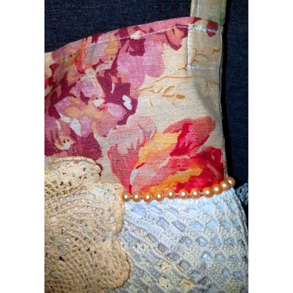 SOLD Fabric Crossbody Bag Bohemian Handbag Heart Vintage Crochet Doilies Trim - Picture 6 of 8